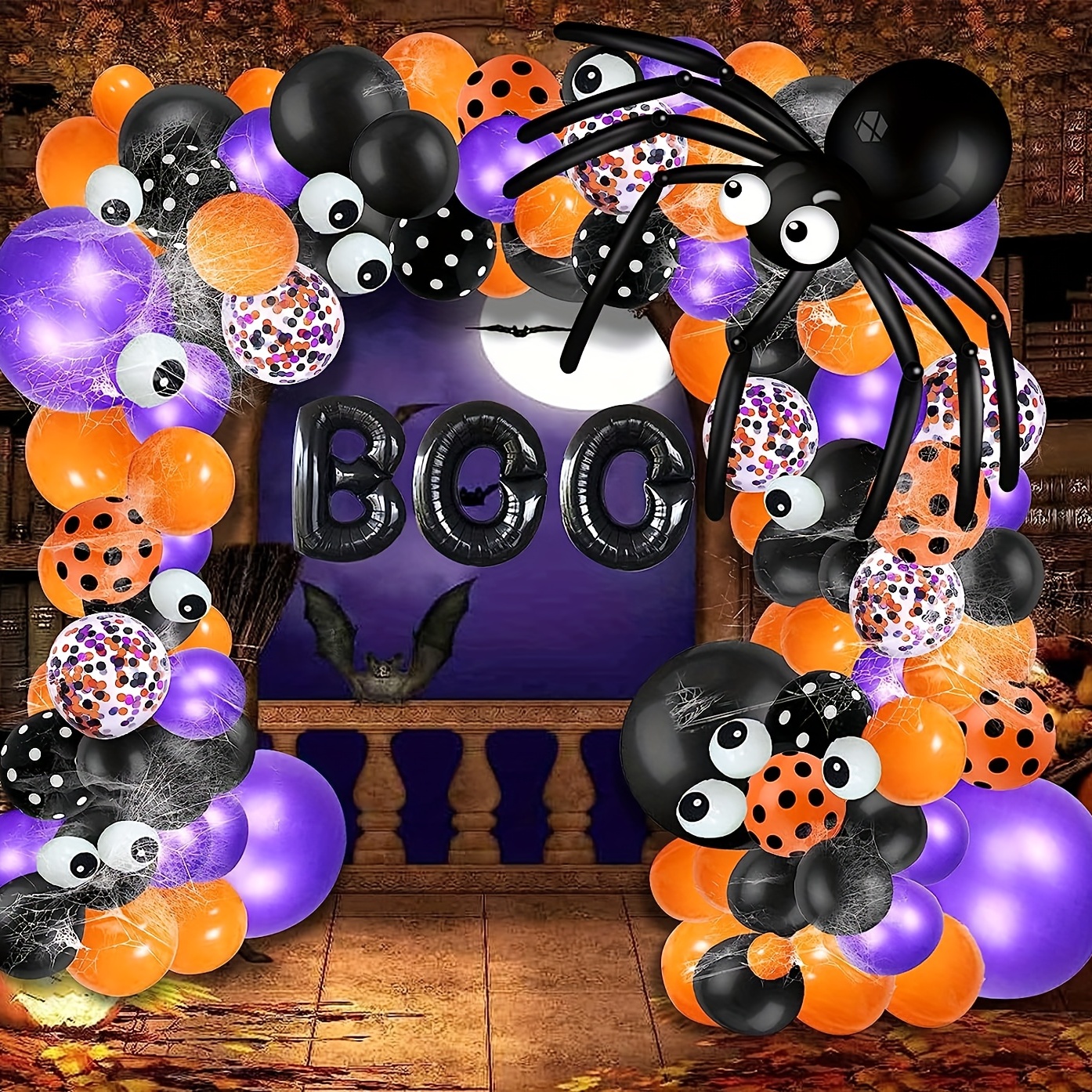 Arco Globos Deco Halloween Violeta Naranja Negro Confetti