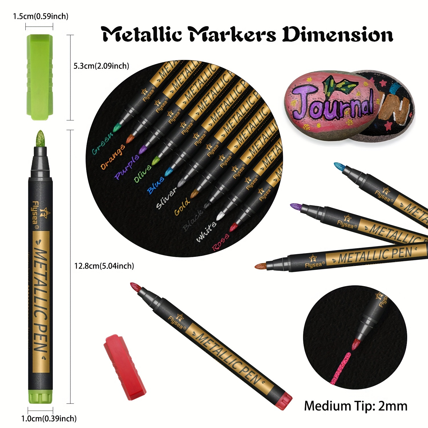 10pcs Medium Tip Metallic Marker Pens Set For Black Paper,Rock Painting,DIY  Photo Album,Scrapbook Crafts,Metal,Glass
