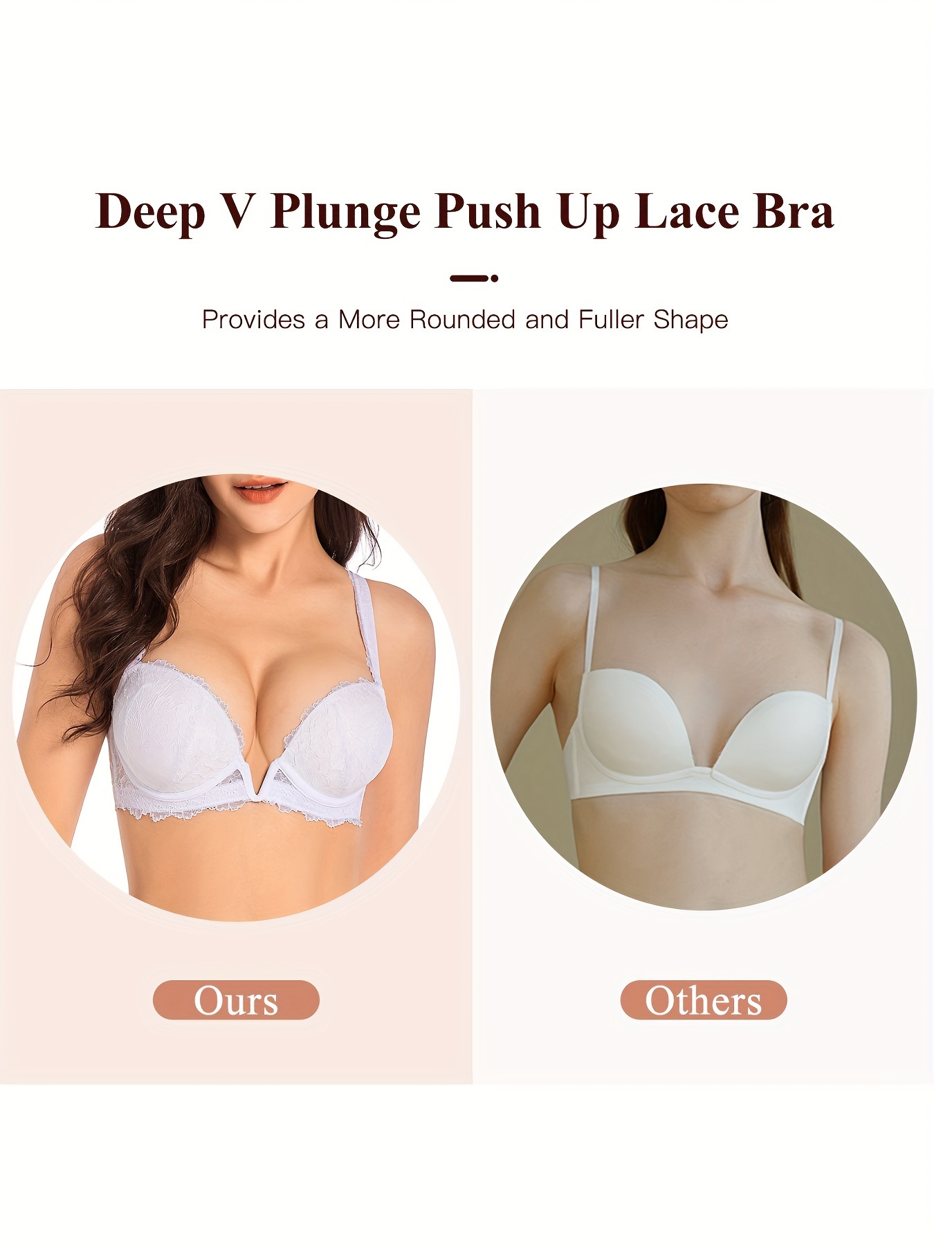 YANDW Deep V Plunge Push Up Bra Low Cut Padded Add 2 Cup Convertible with  Clear Straps Bras