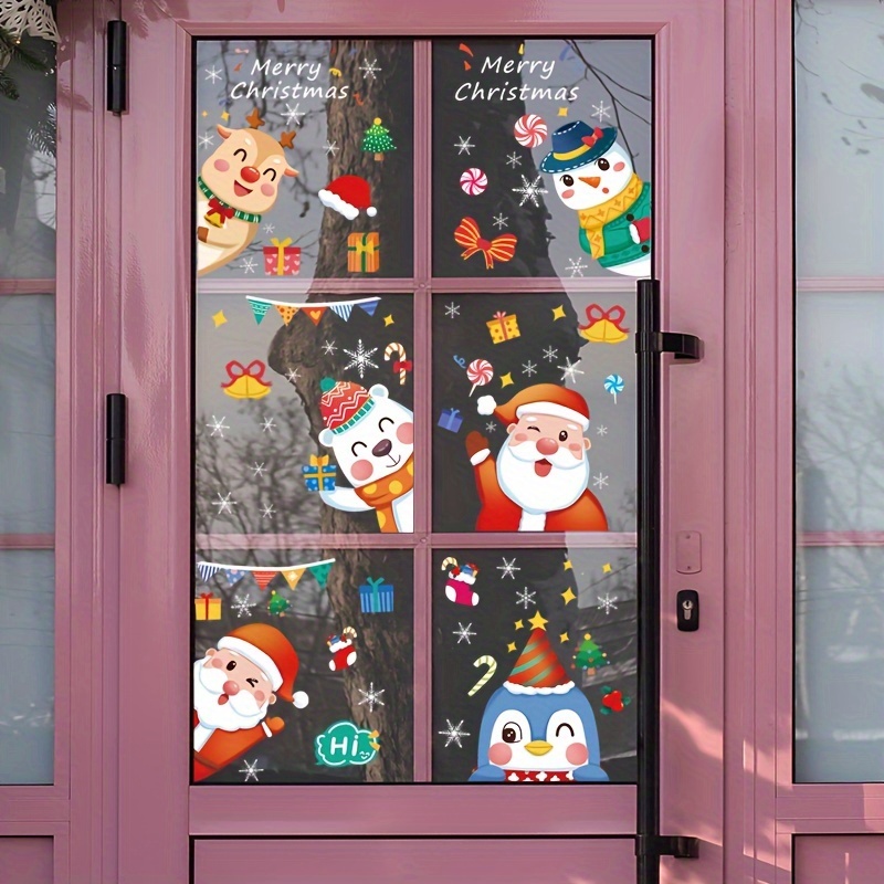 Noarlalf Christmas Decorations Santa Window Clings Christmas Window Sticker Santa Snowman Snow Window Stickers Home School Office Decor Custom