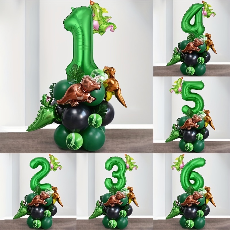 26pcs, Tema De Cumpleaños De Dinosaurio Digital Verde Decoración De Fiesta  De Cumpleaños Con Globos, Con Pegamento Para Globos Se Pueden Cambiar Forma