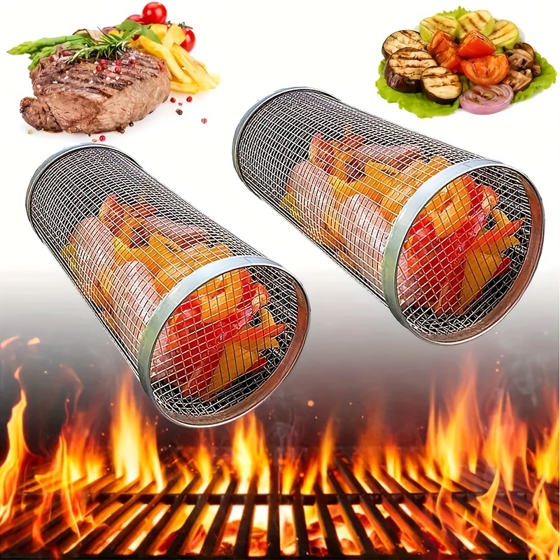 Outdoor Rolling Grilling Bbq Basket, Stainless Steel Leakproof Mesh Barbecue  Rack, Picnic Camping Simple Cylindrical Bbq Grill, Bbq Tools, Bbq  Accessories, Grill Accessories - Temu Germany