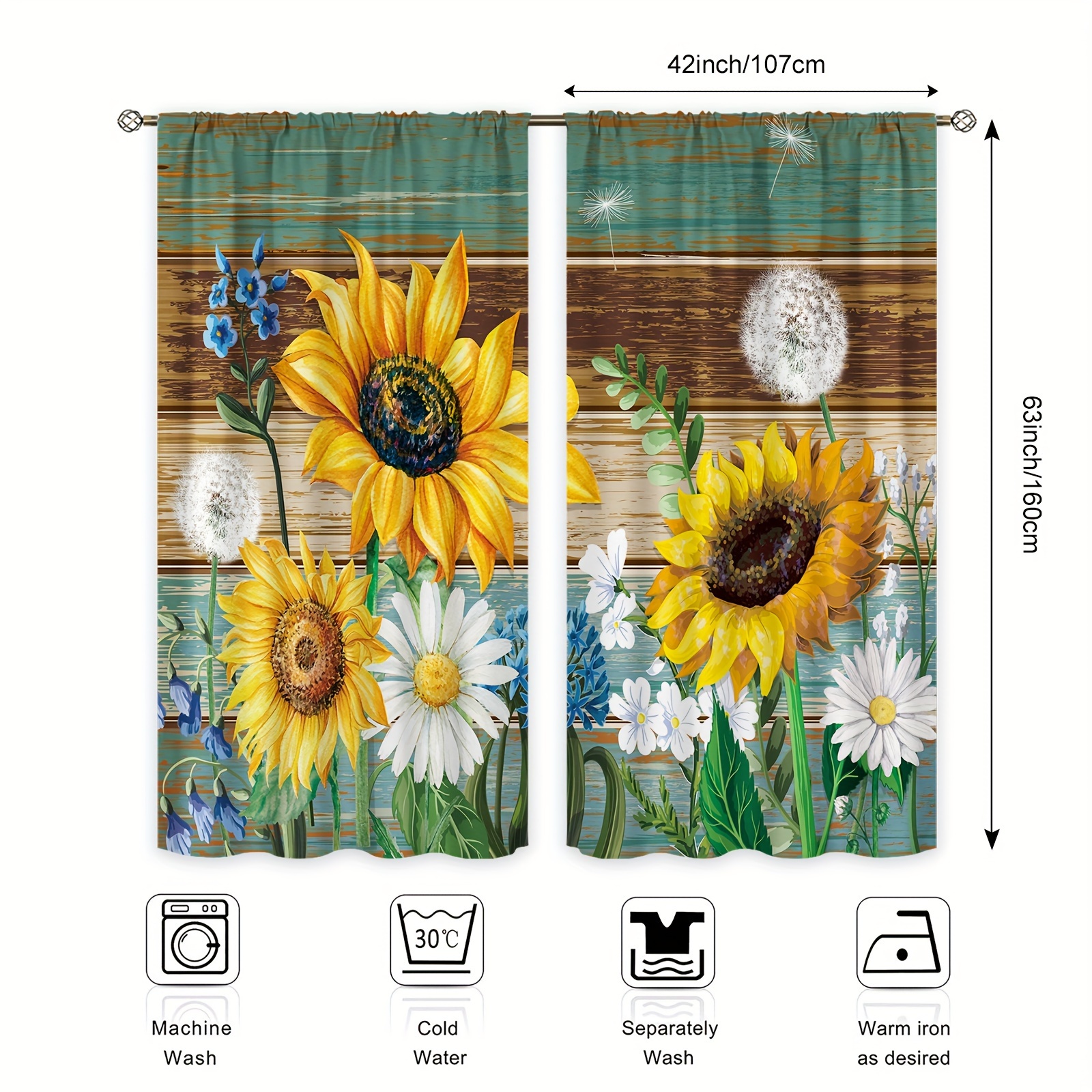 Sunflower Curtain Tiers Farmhouse Rustic Daisy Wildflower - Temu