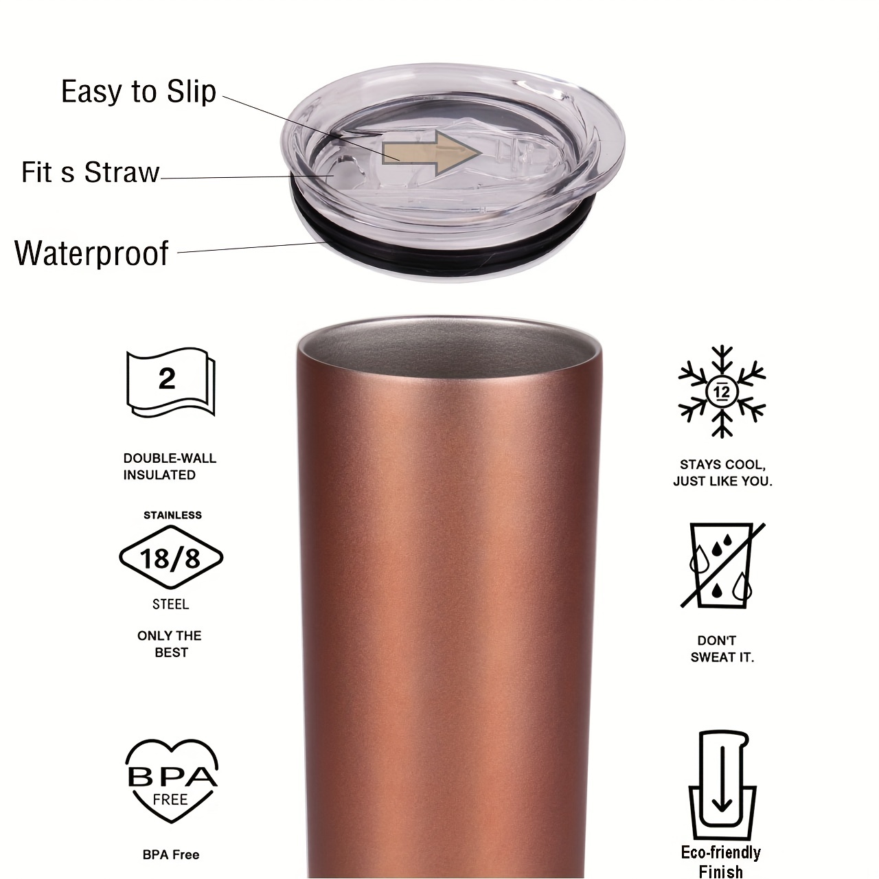 Marka Copper Vacuum Tumbler with Stainless Steel Straw 20oz