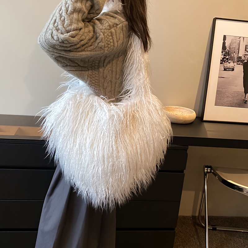 Plush Faux Fur Handbags Women Stylish Fluffy Tote Bags Y2k - Temu Canada