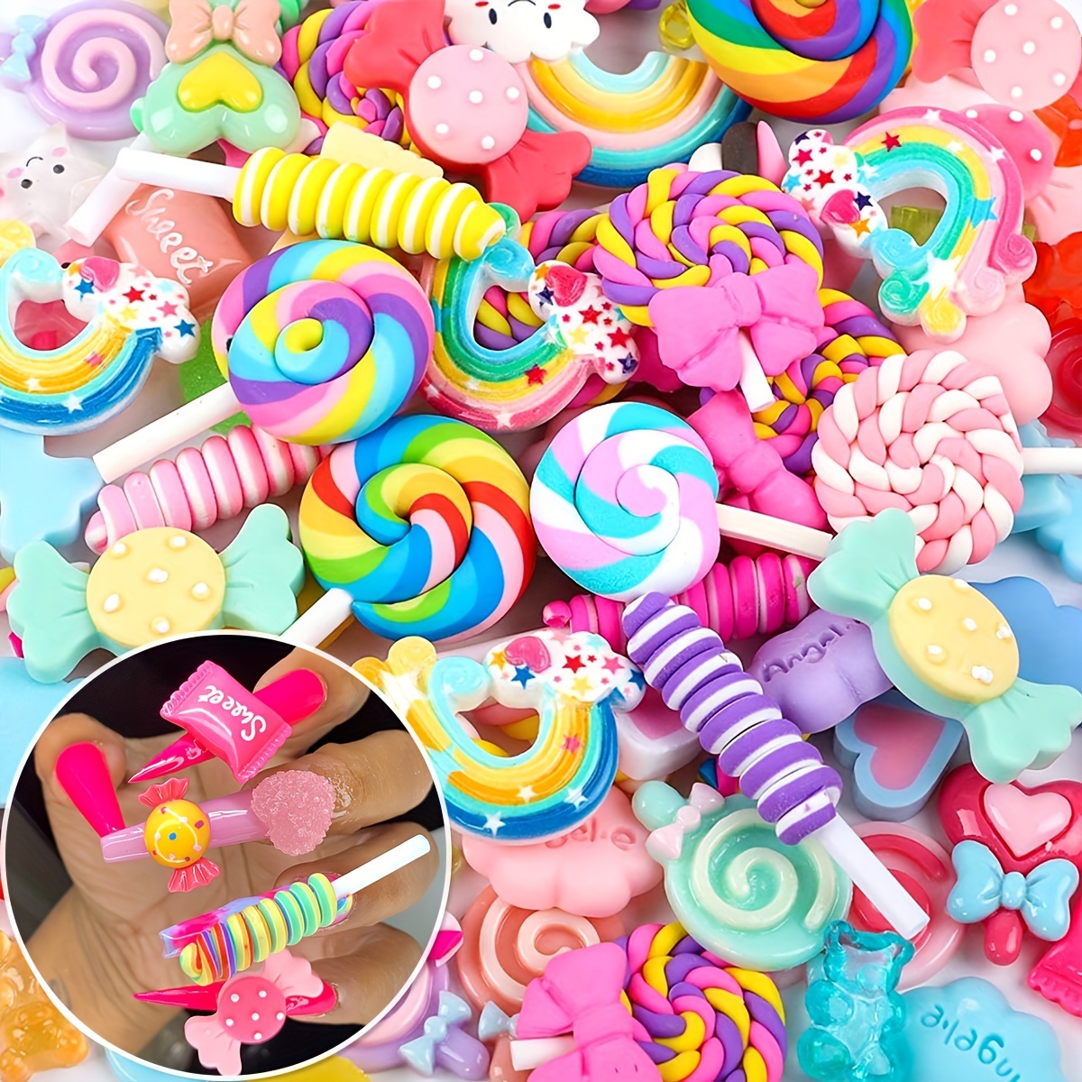 

20/40pcs Candy Nail Art Charms For Slime And Nails - Cute Fruits And Sweets Resin Nail Art Accessories For Crafts And Nail Art Decoration