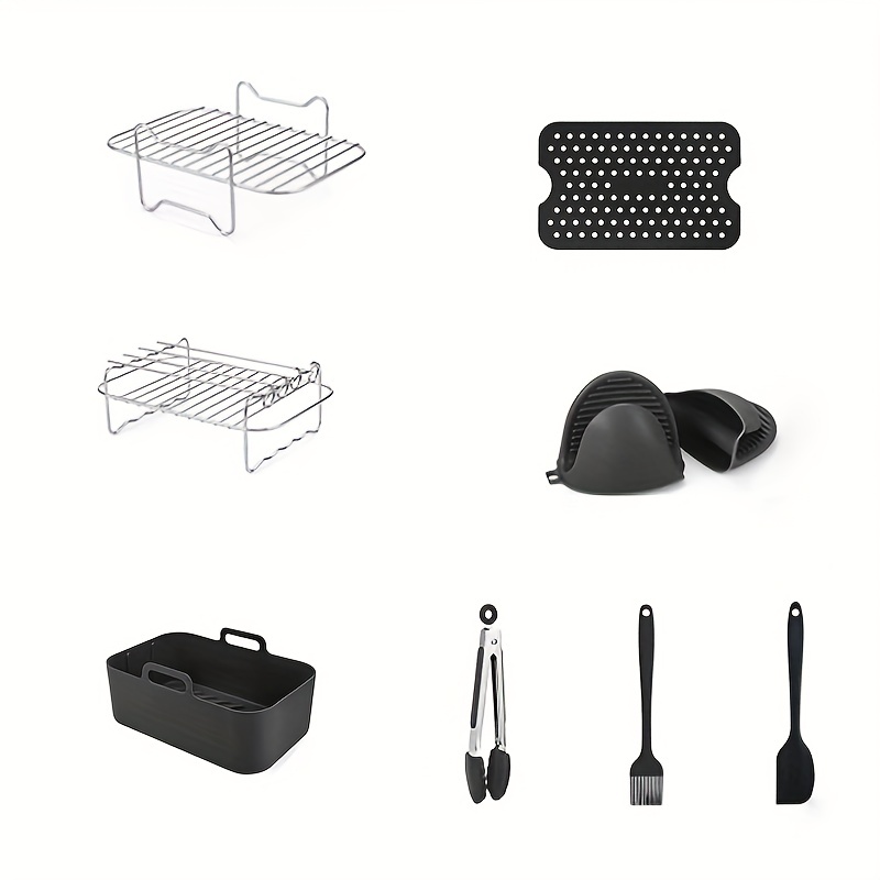 Air Fryer Accessories Set, Oven Accessories, Air Fryer Tools/rack For Most Dual  Basket Air Fryer Models For, Including Air Fryer Liners, Multi-layer/skewer  Rack, Metal Holder, Tongs, Brushes, Oven Gloves - Temu