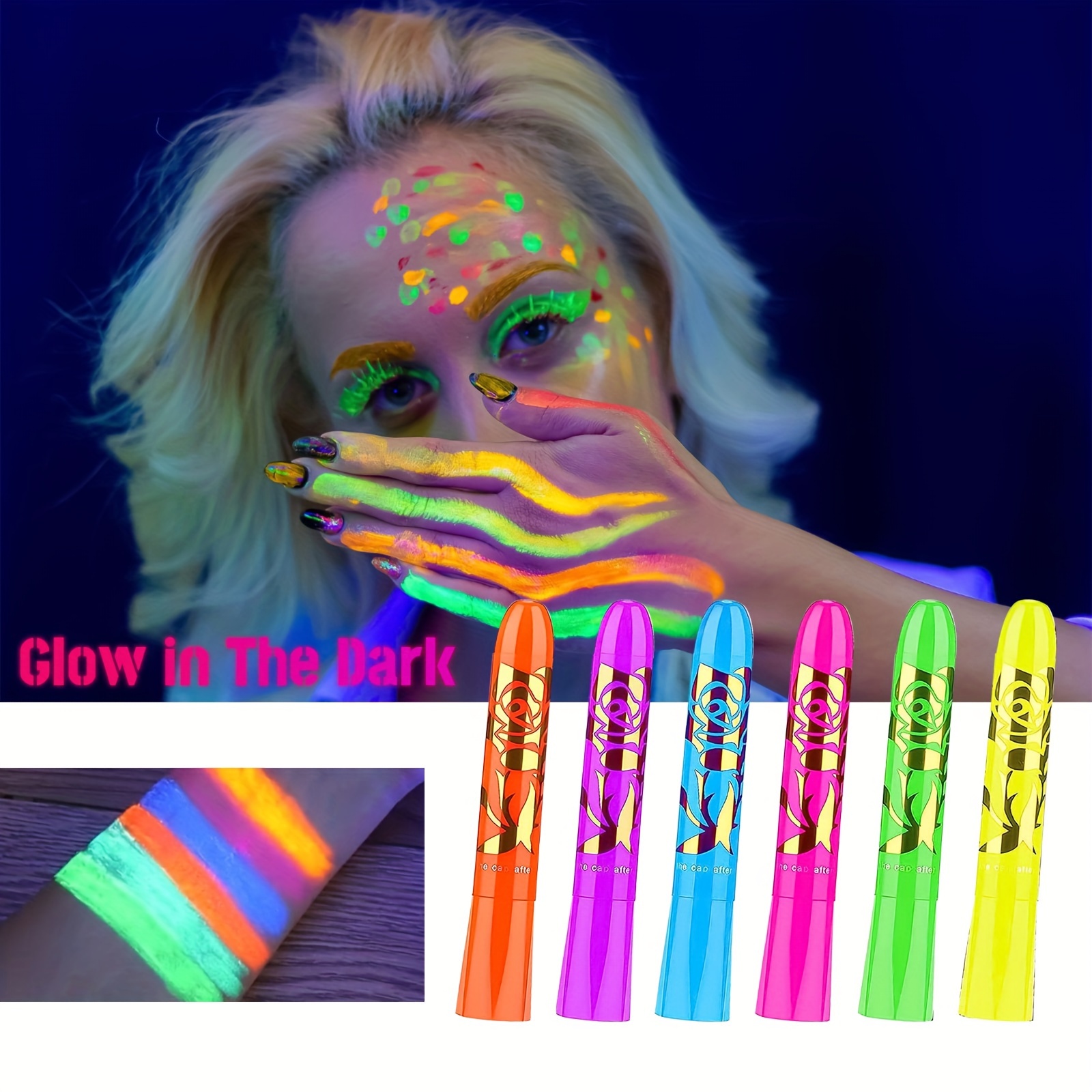 12 Pcs Glow in The Dark Face Body Paint, UV Black Light Glow Makeup Kit for  Kids Adult, Non-Toxic Fluorescent Face Paints Crayons for Birthday Party