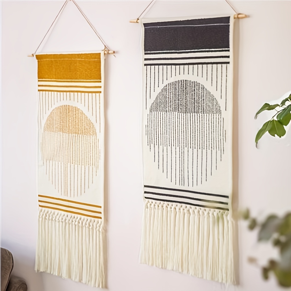 

1pc Northern Europe Boho Macrame Cotton Tassel Tapestry Handmade Woven Wall Hanging Tapestry, Geometric Canvas Wall Art Background Cloth Tapestry For Bedroom Living Room Home Decor