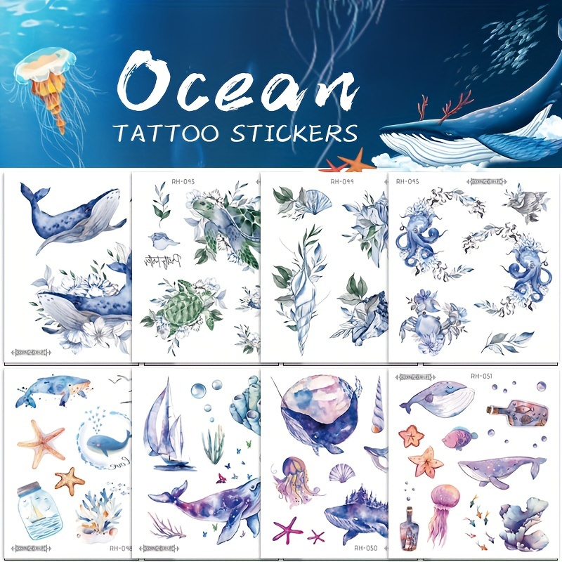 120 Pezzi Tatuaggi Temporanei Animali 'oceano Animali Marini - Temu Italy