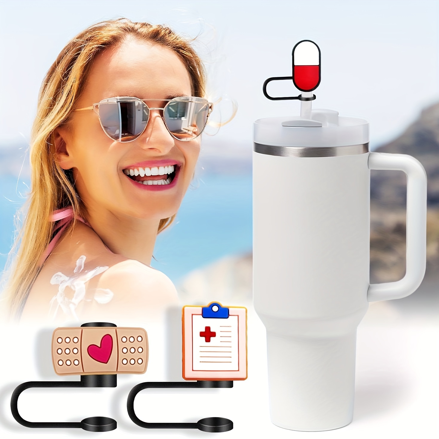 Accessoires Tasse Stanley Halloween Couvercles De Paille Stanley Halloween - Lot De 5 - En Silicone Alimentaire - Pour Pailles 10 Mm - Déco Fun Embouts Paille 10mm