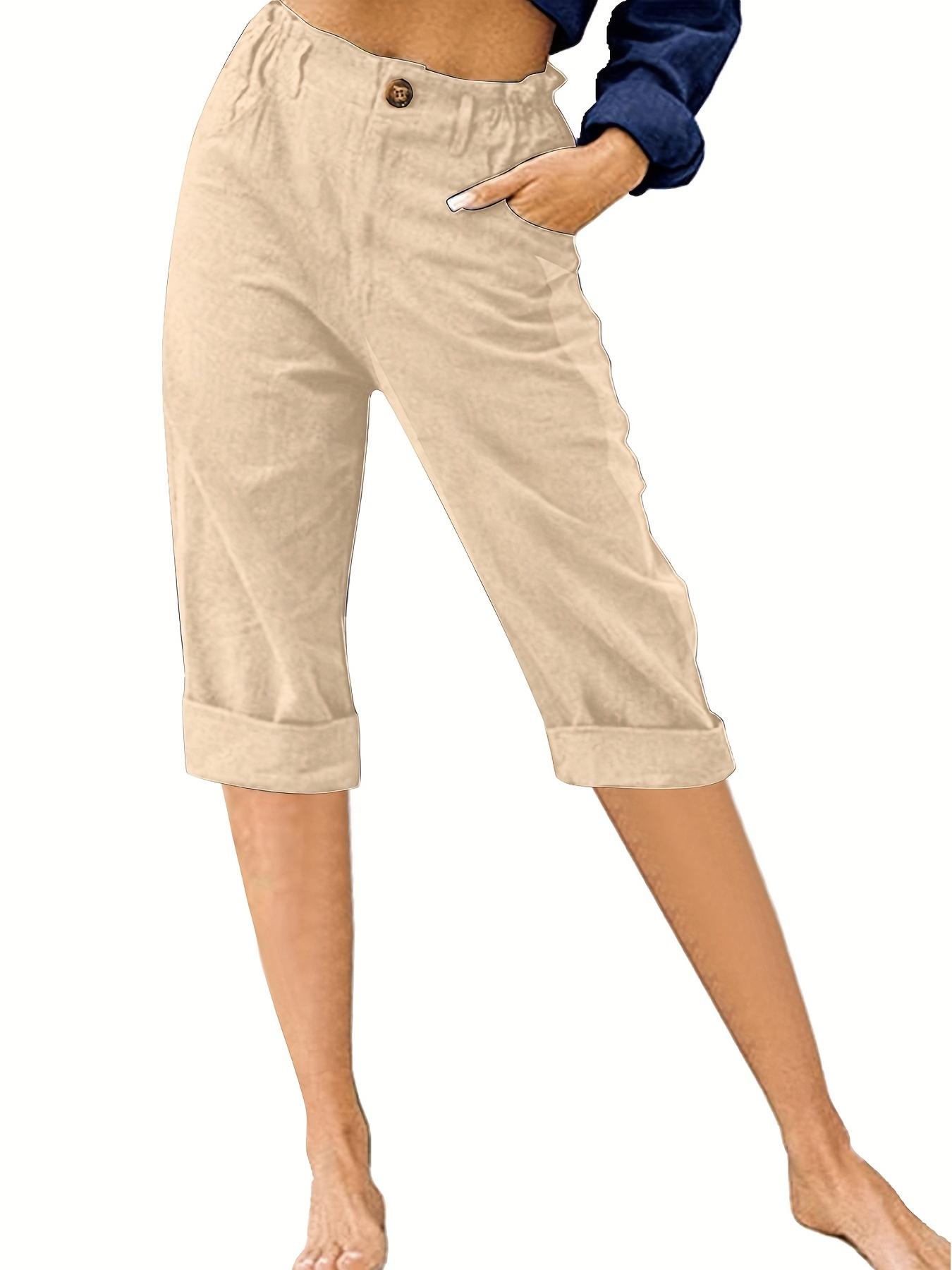 Plus Size Casual Capri Pants Women's Plus Solid High - Temu