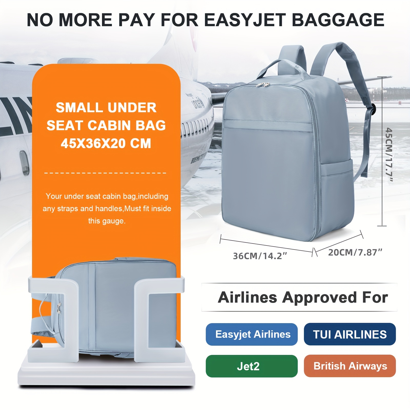 For Easyjet Cabin Bag 45x36x20 Fit New Easyjet Underseat Bag Carry On Hand  Luggage Women 32l Travel Backpack Cabin Size Men Lightweight Flight Bags Ll
