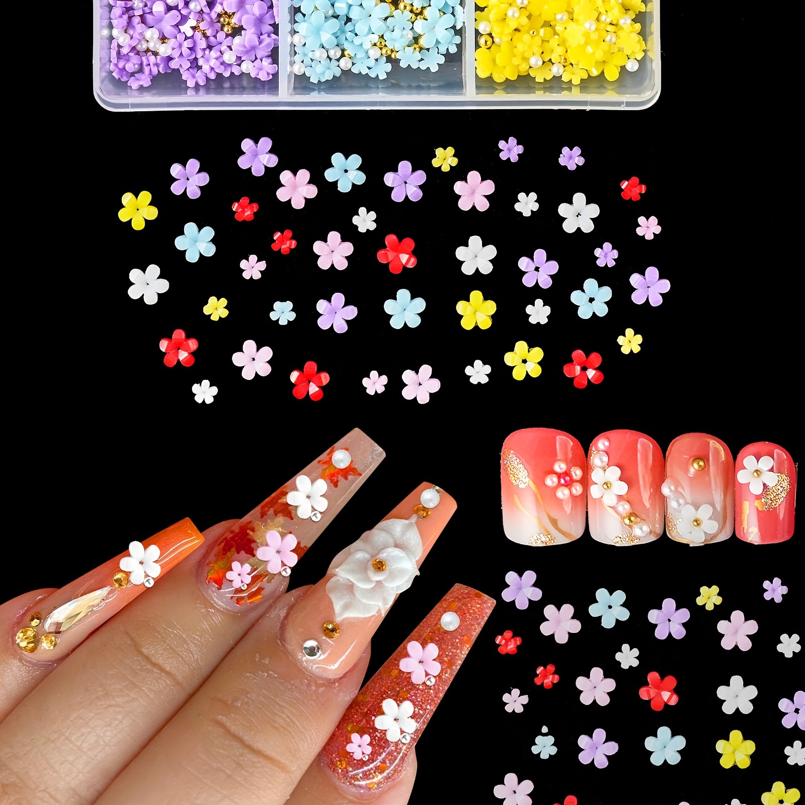 Mixed Colors Flowers Nail Art Decorations Acrylic Pearl - Temu