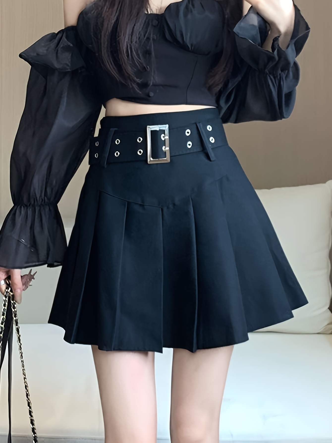 Wednesday Belted Pleated Skirt - Black