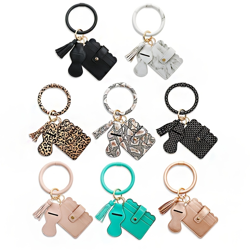 Pu Leather Tassel Wrist Keychain Pendant Lipstick Bag Card Bag