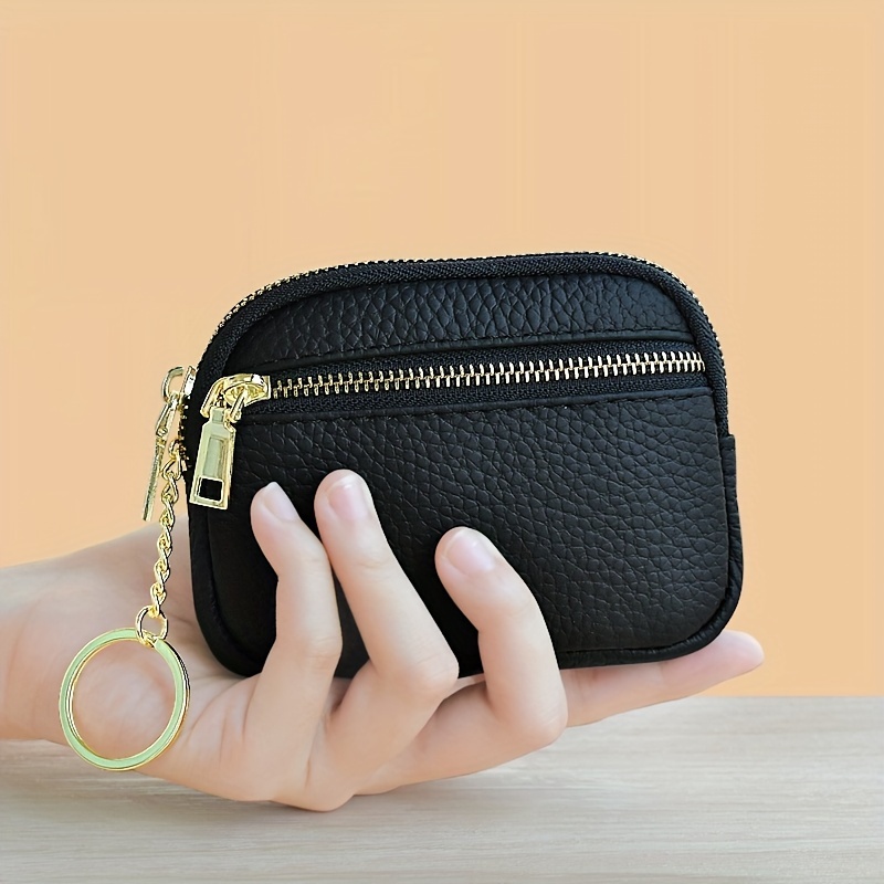 New Cowhide Coin Purse Solid Color Genuine Leather Card Holder Key Case Mini Portable Coin Purse
