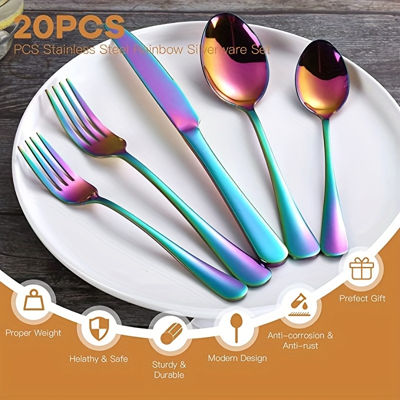 Blue Reusable Utensils with Case Camping Travel Silverware Set,Portable  Stainless Steel Cutlery Set - Matte Flatware Set Knife Fork Spoon Mirror