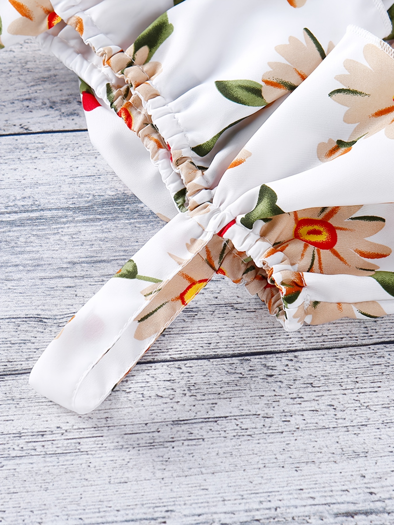 Floral Cold Shoulder Ruffle Trim Romper Jumpsuit Girls Summer Clothes