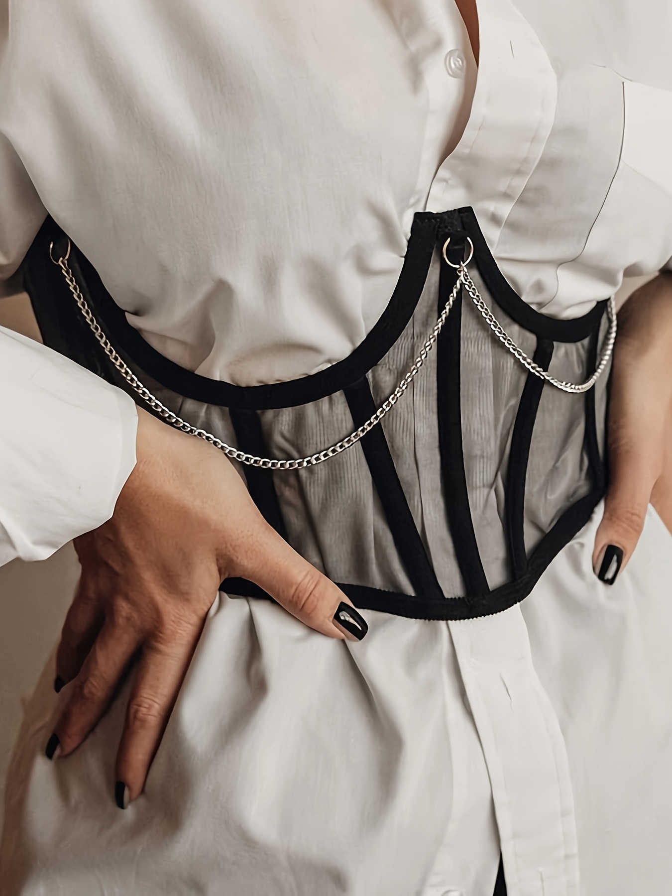 Chain Decor Strapless Corset Court Style Tummy Control Lace - Temu