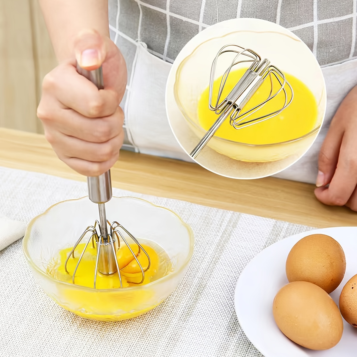 Semi-automatic Egg Beater 304 Stainless Steel Egg Whisk Manual Hand Mixer  Self Turning Egg Stirrer Kitchen Accessories Egg Tools