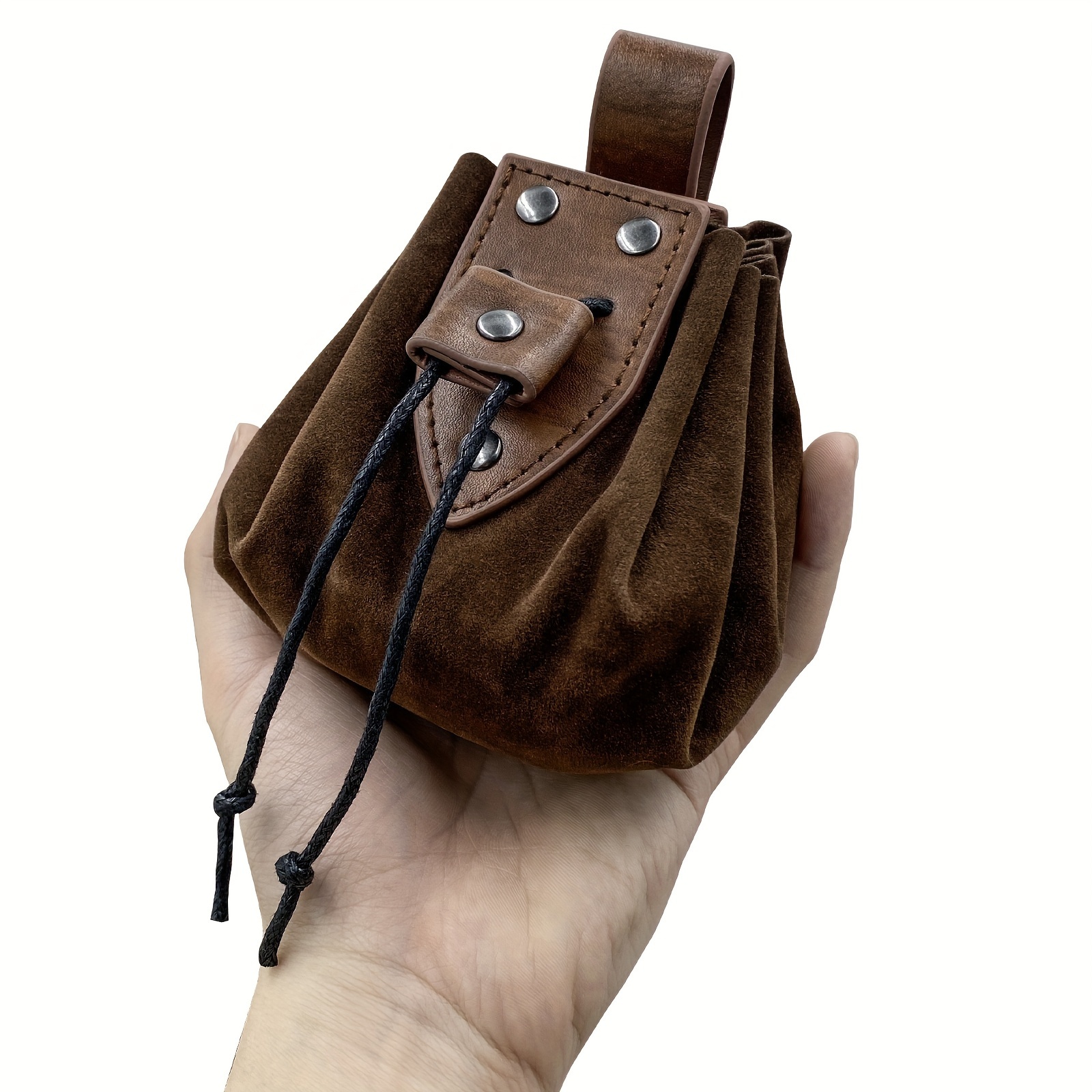 Small leather pouch, coin pouch with drawstring, Medieval style