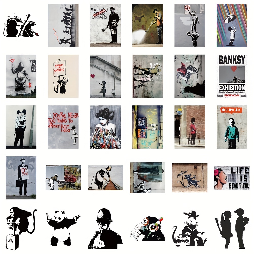 10/67PCS Banksy Stickers Street Artist Art Graffiti Stickers for