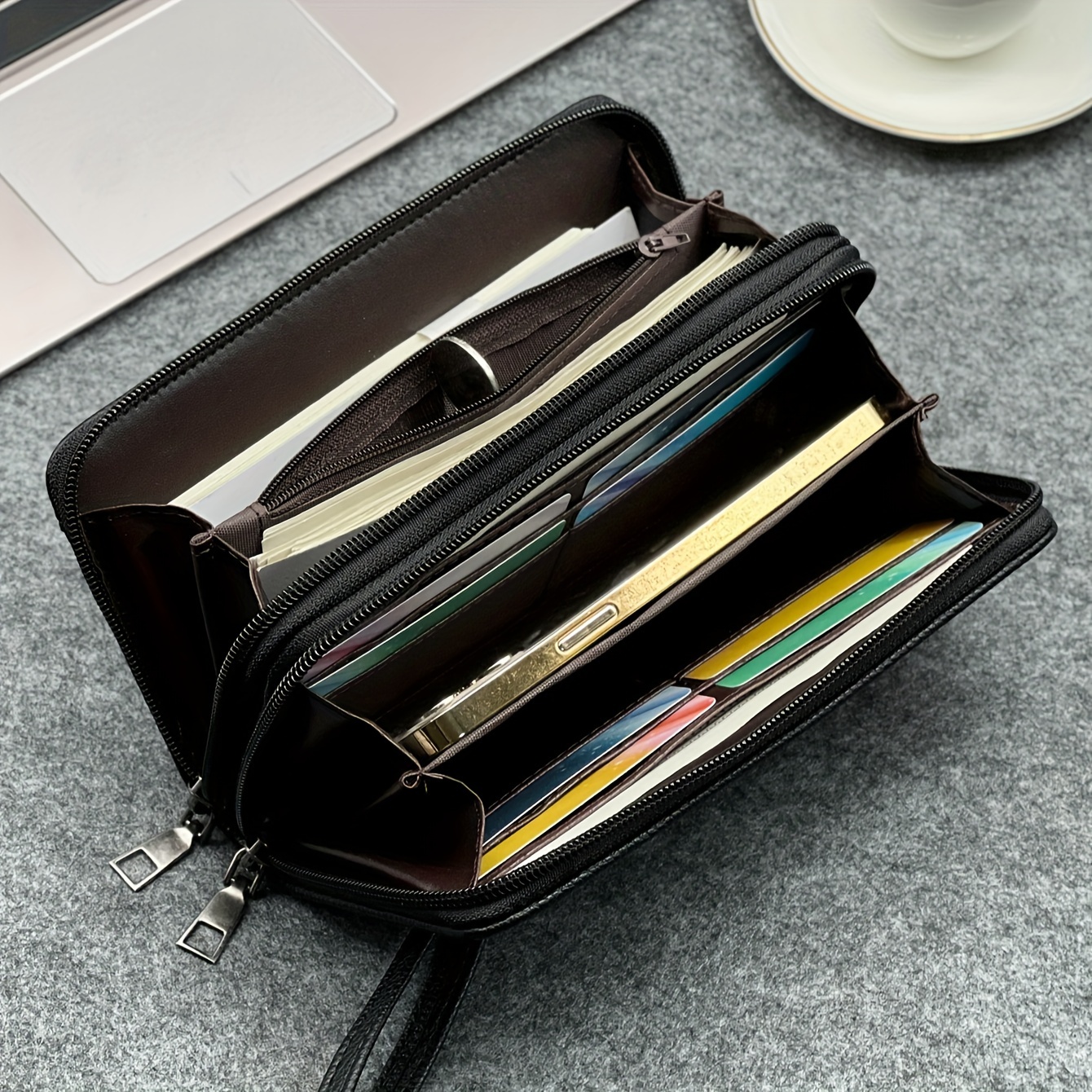 Men wallets with coin pocket long zipper business Male Wallet Double zipper  Vintage Large Wallet Purse