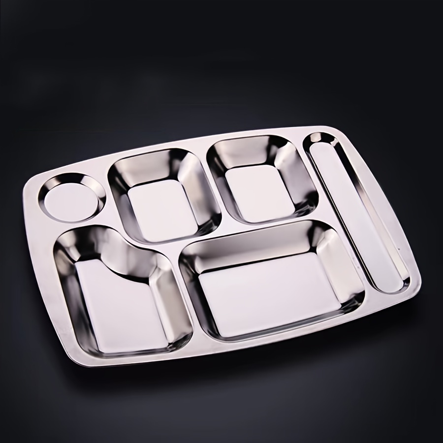 Lunch Compartment Tray, 1Pc Stainless Steel Divided Plate Rectangular 4  Sections Food Serving Tray 