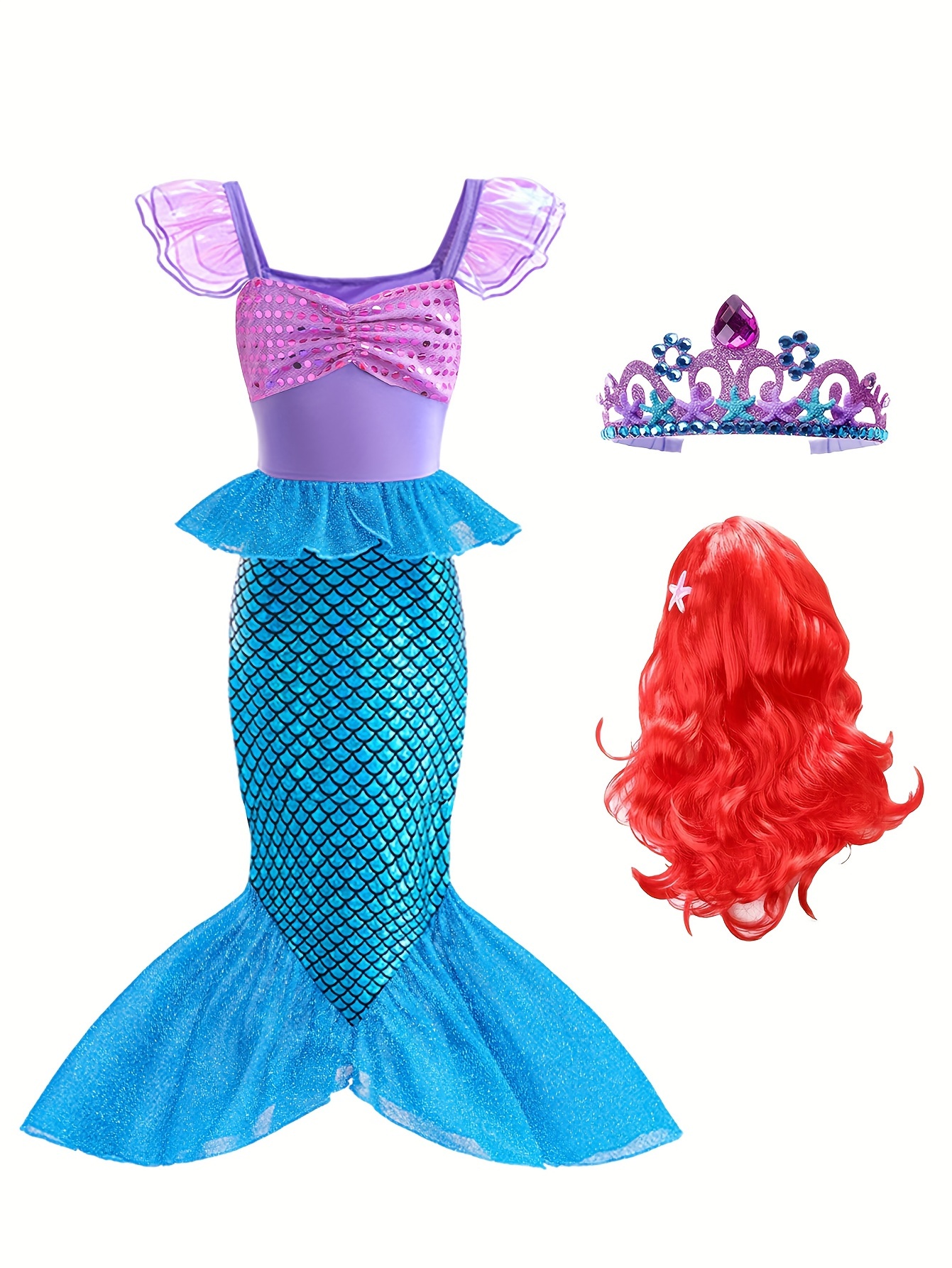 Ragazze Principessa Vestito Sirena Ariel Vestito Carnevale Festa