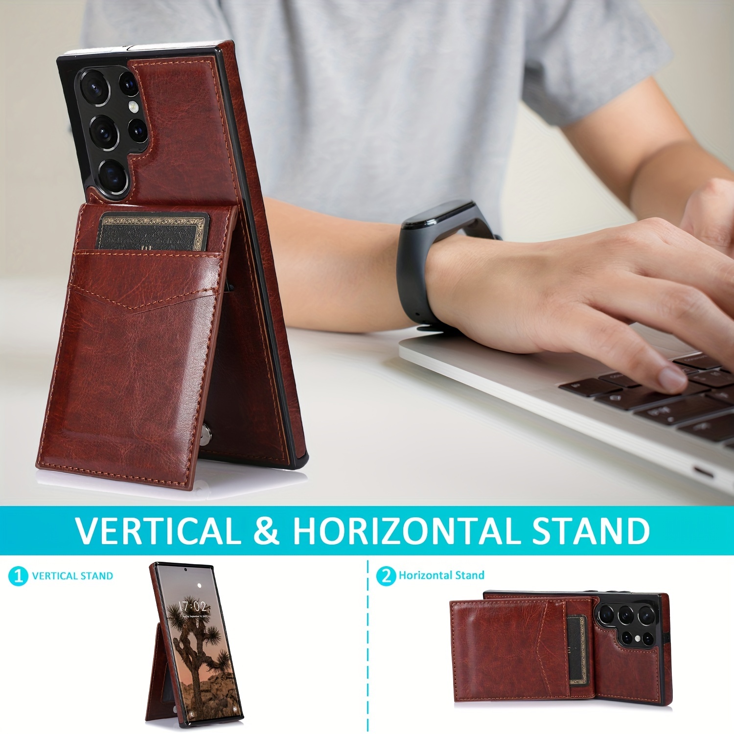 Brown) Case for Samsung Galaxy S21 Ultra 5G Card Holder Flap