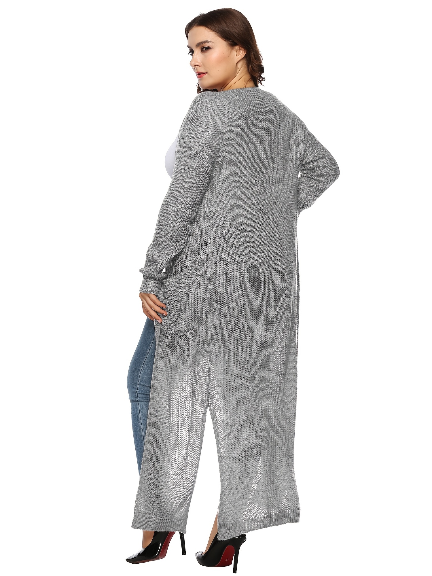 Plus Size Oversized Long Sleeve Sweater Cardigan Women's - Temu
