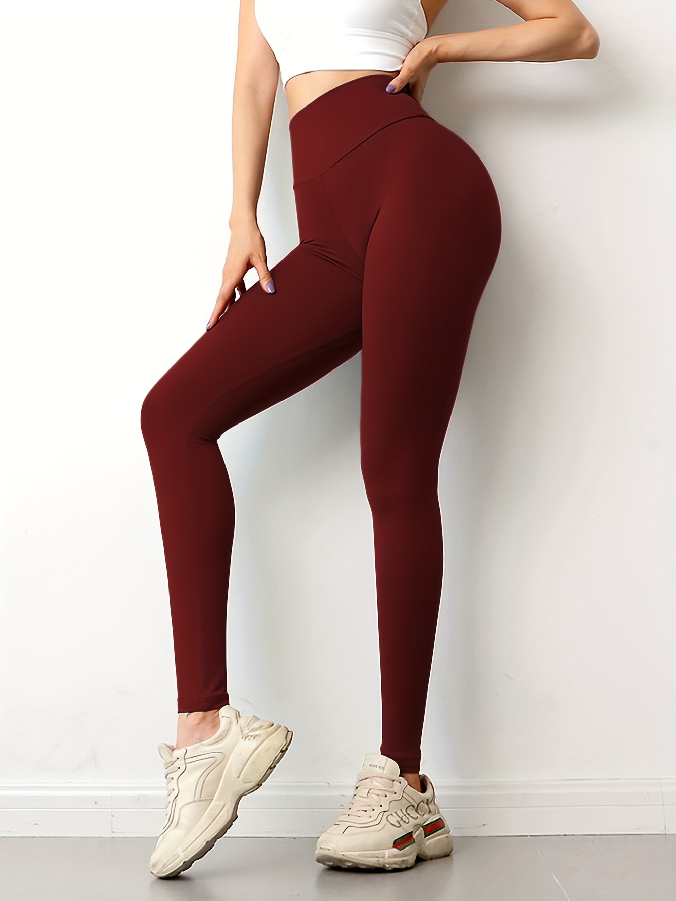 Buy Taggd Women Maroon Color Leggings With Crop Top Yoga Suit