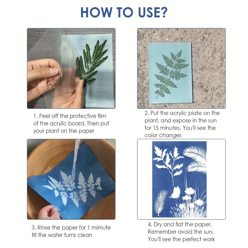1 Set Cyanotype Solar Print Kit Including Cyanotype Paper, Plant Materials,  Cyanotype Jacket, Etc. For Crafts DIY Project