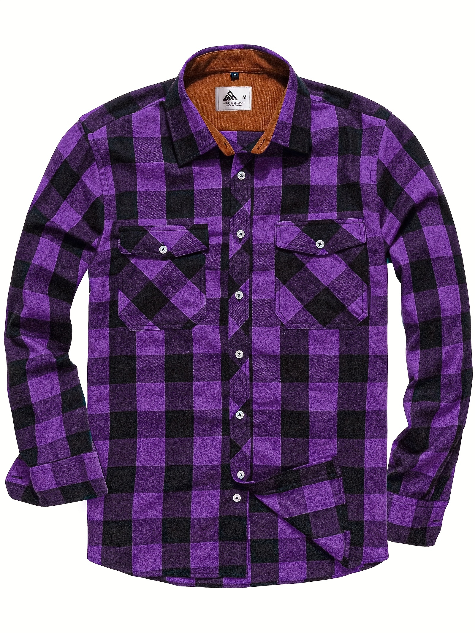 Men's Pop Flannel Plaid Shirt, Regular Fit Long Sleeve Casual Button Down Retro Shirts