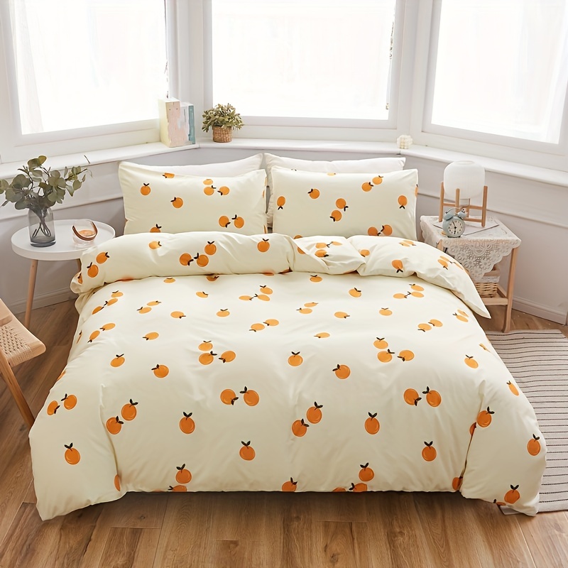 

3pcs Duvet Cover Set (1*duvet Cover + 2*pillowcase, Without Core), Orange Print Bedding Set, Soft Comfortable Duvet Cover, For Bedroom, Guest Room