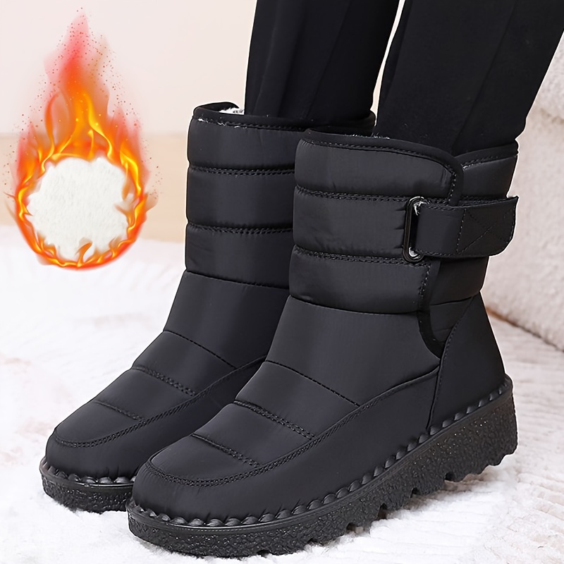 Solid Closed Toe Boots, Women's Snow Warm Side Zipper Boots,Temu