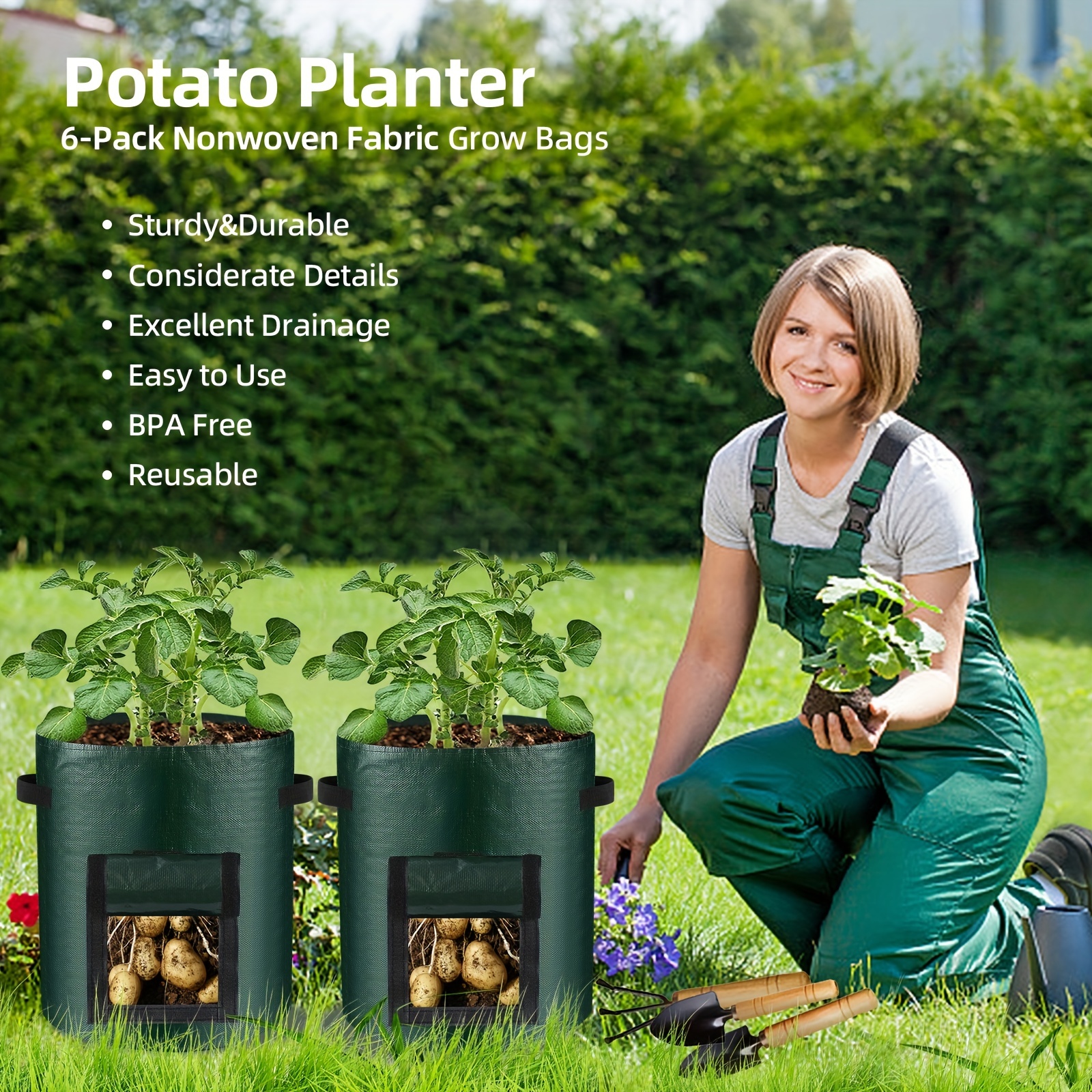 Homyhoo Potato Grow Bags with Flap 10 Gallon, 4 Pack Planter Pot