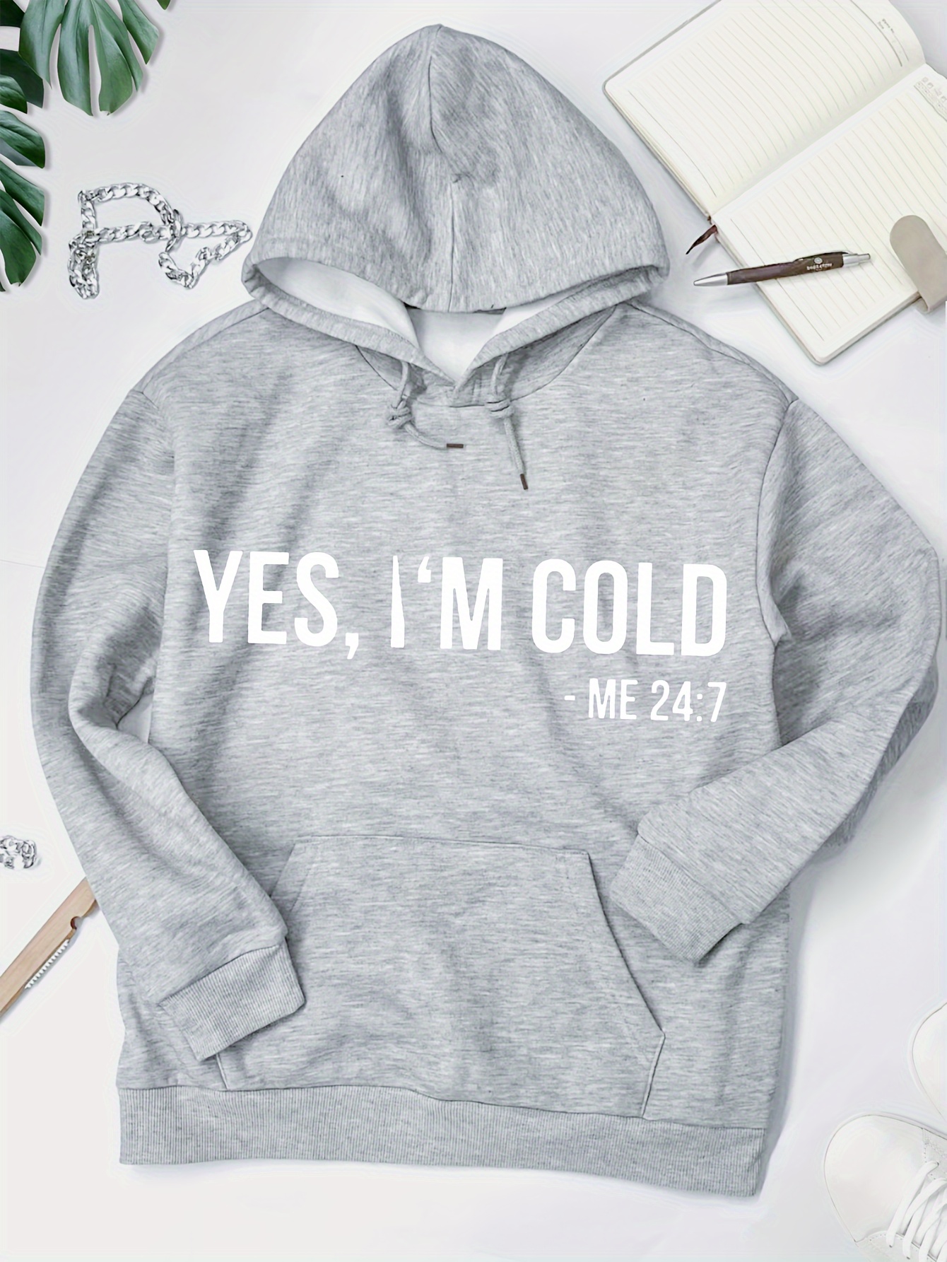 Yes 'm Cold Print Hoodie Drawstring Casual Hooded Sweatshirt - Temu Canada