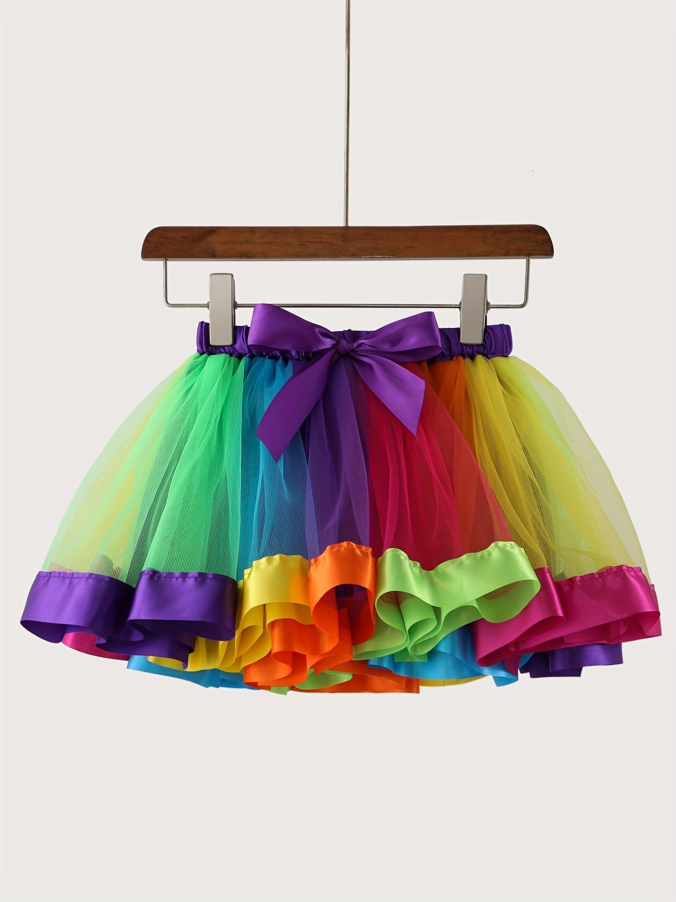 Girls Bow Rainbow Color Block Tulle Tutu Skirt Birthday - Temu Canada