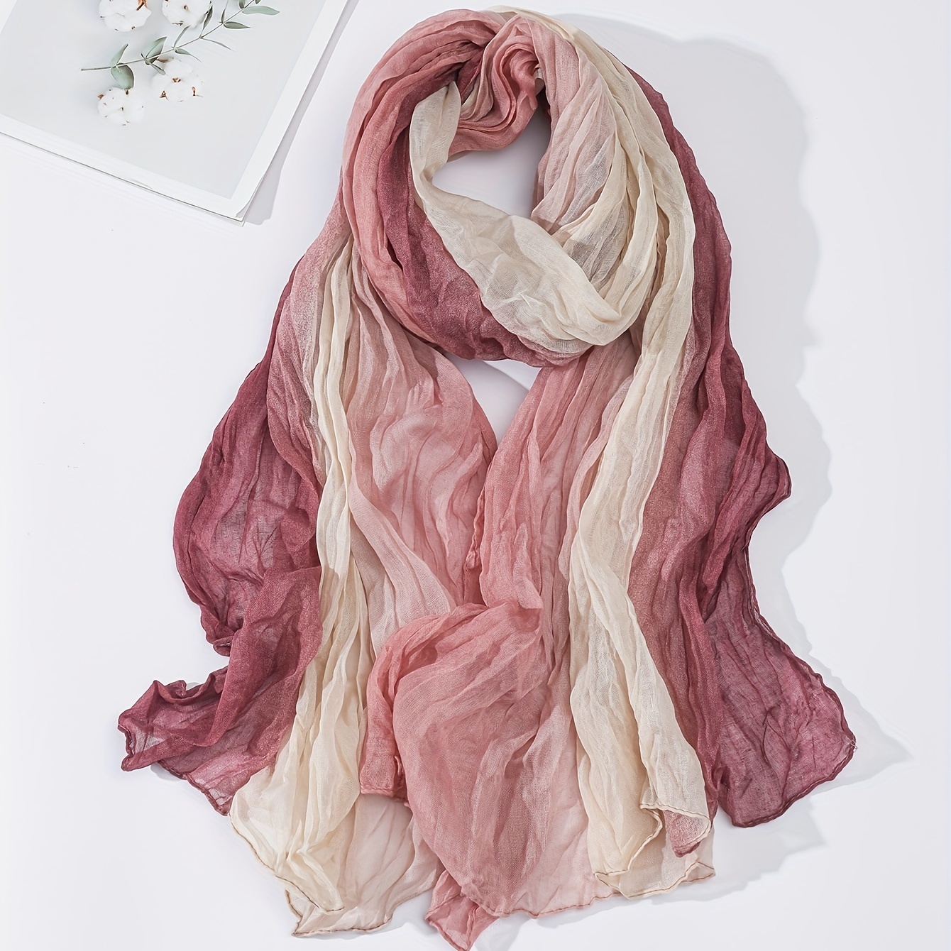 

Lightweight Breathable Polyester Scarf - Casual Tie-dye Print, Gradient Pink To , Soft Shawl For Casual Attire, Hand Or Only, Hair Scarf