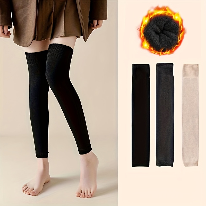 Solid Black Terry Warm Leggings for Women