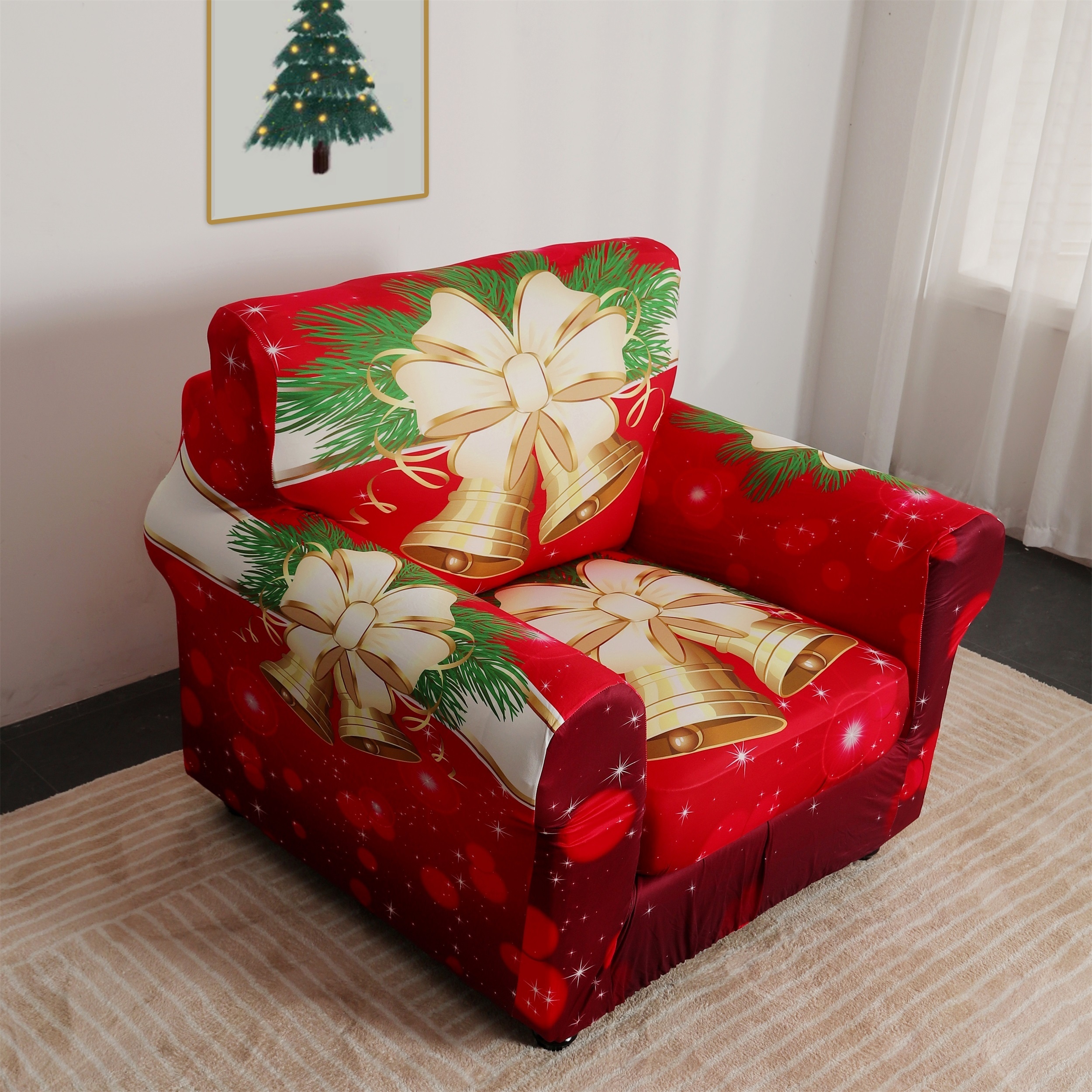 Sofa Slipcover Non slip Red Bell Christmas Sofa Cover Couch - Temu