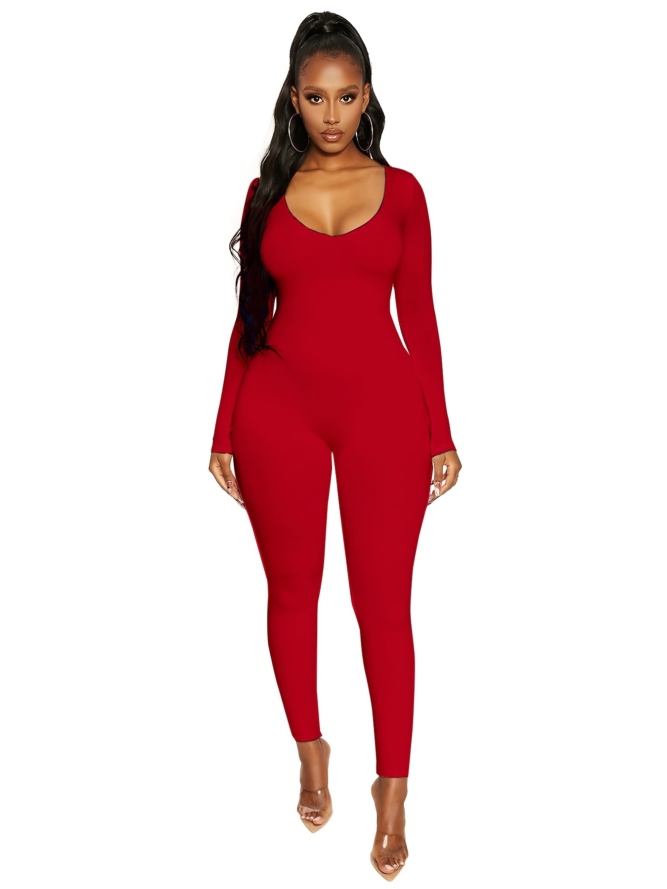 JNGSA Women's Shapewear Bodysuits, Bodysuit for Tall Women Long Sleeved  Solid Color Fashion Tight Fitting Cutout Jumpsuit Clearance 