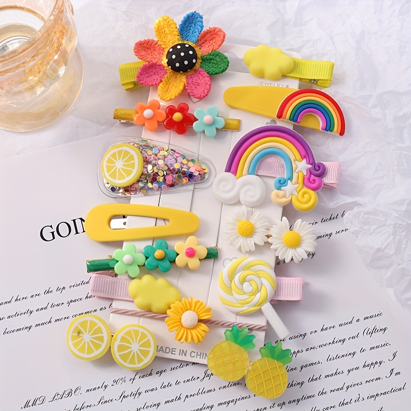 Cute Hair Clips For Girls, Colorful Non-slip Flower Rainbow Fruit