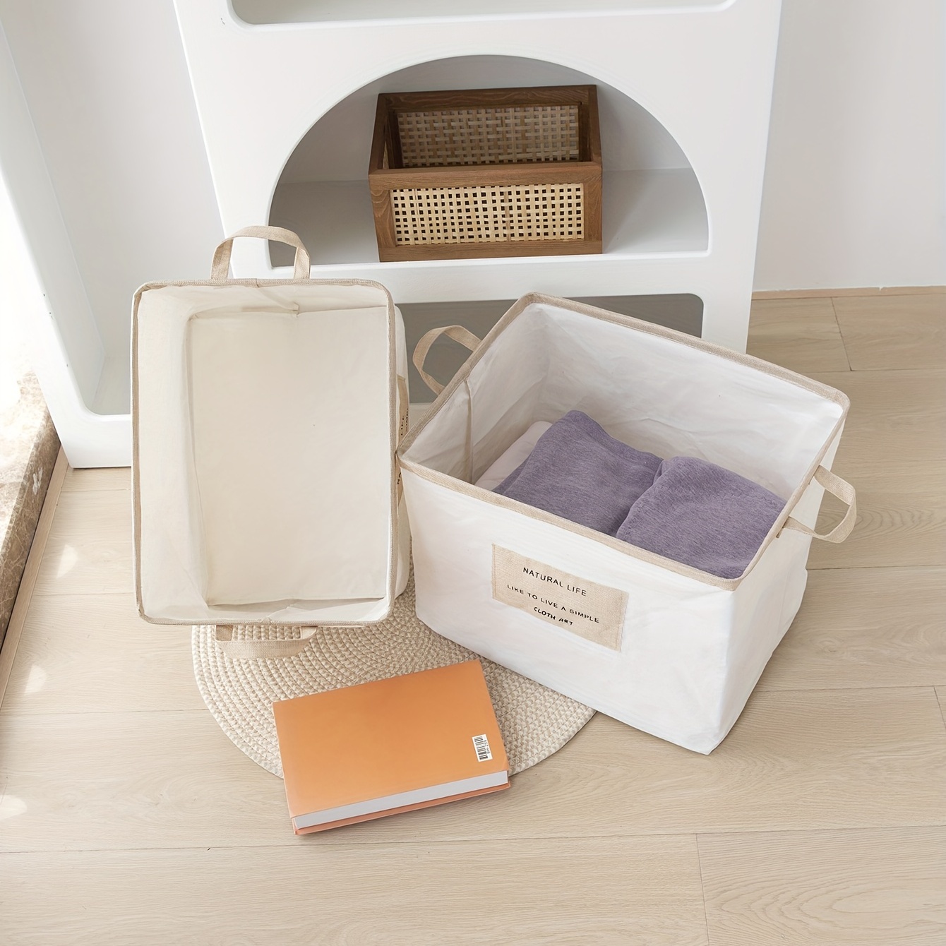 Decorative Fabric Storage Bins With Handles Large Linen - Temu