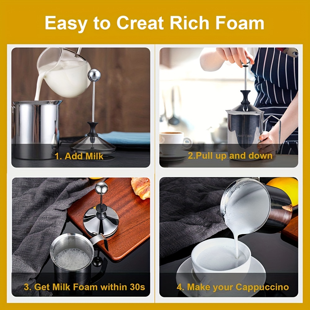1pc Stainless Steel Pump Milk Frother Creamer Foam Cappuccino Coffee Double  Mesh Froth Screen 400ml / 13.5oz