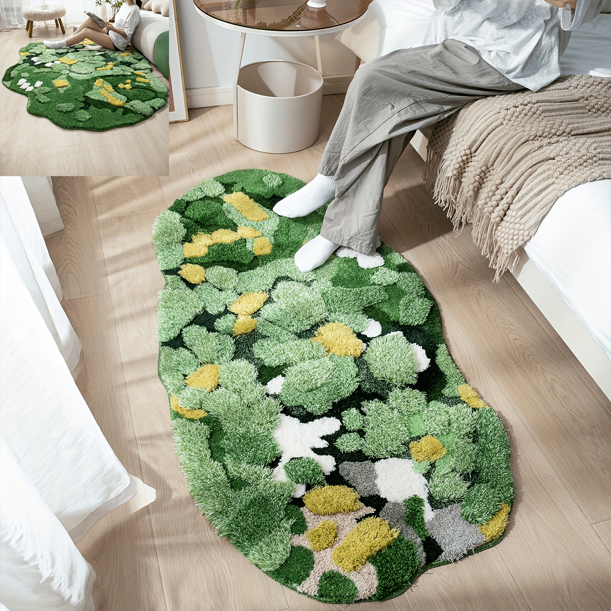 3D Flocked Moss Carpet Mats Living Room Green Flocked Bedside Carpet  Bathroom Non-slip Bedroom Thicker Mat - AliExpress