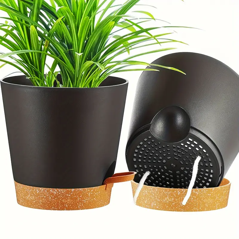 Large Black Plastic Plant Pots Set Self Watering Planters - Temu