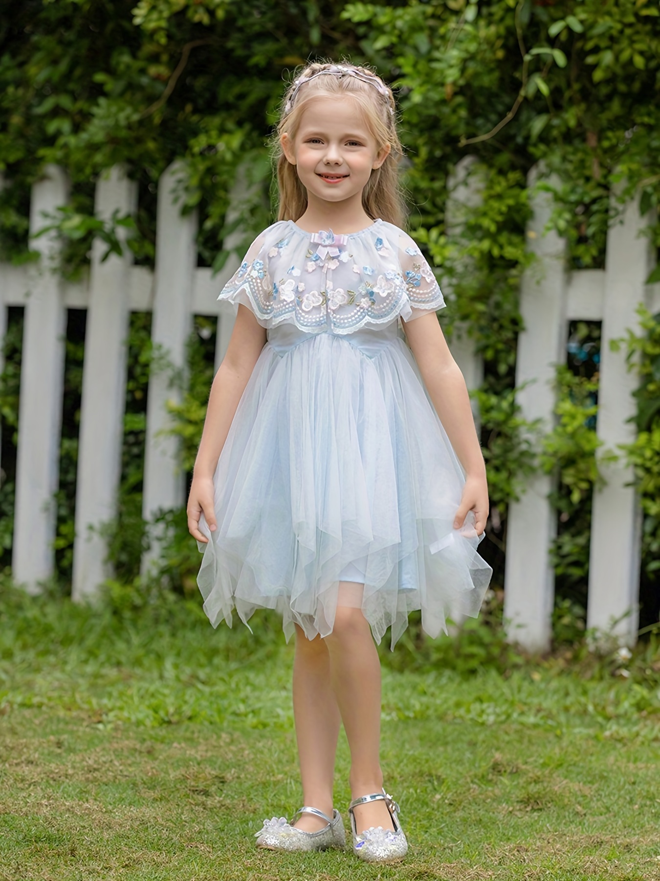 Baby Girl's Ruffle Trim Stitching Dress with Bow, Child's Casual Dress, Christmas Gifts,Temu
